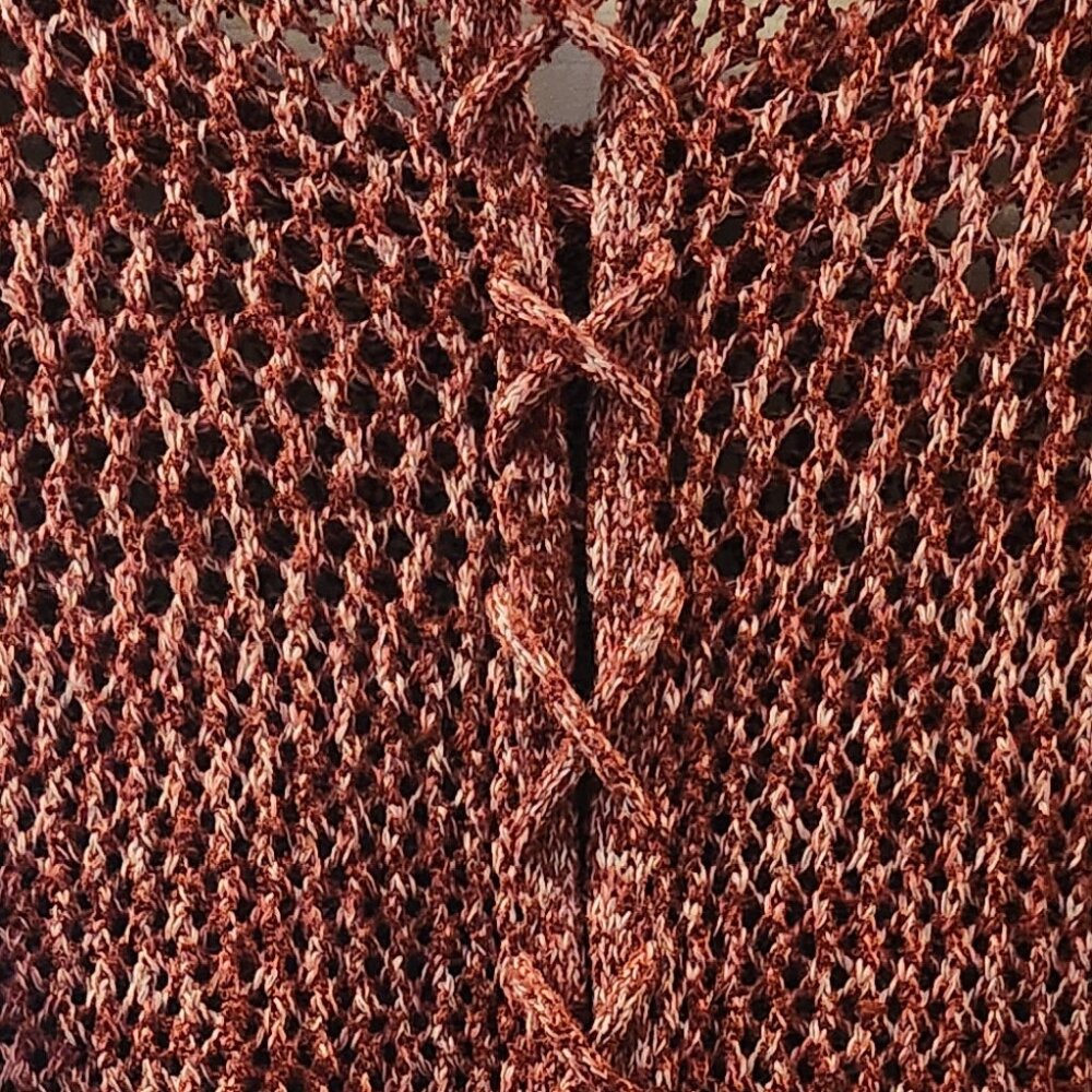 Lucky Brand Open Crochet Knit Maroon Sweater Women's Size Medium Tunic Split Bac - Picture 7 of 9
